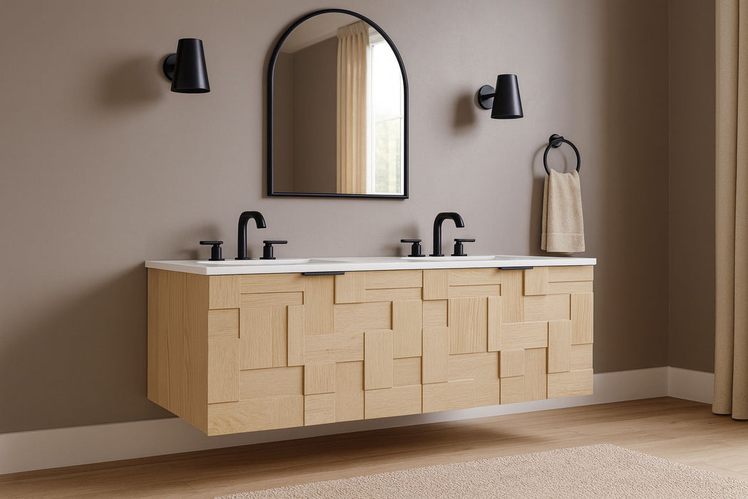 Leonardo - Engineered Stone And Solid Wood 24" Wall Mounted Bathroom Vanity - Simple Home Plus