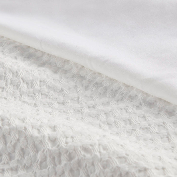 Mina - King/California King Weave Textured Duvet Cover Set - White - Simple Home Plus