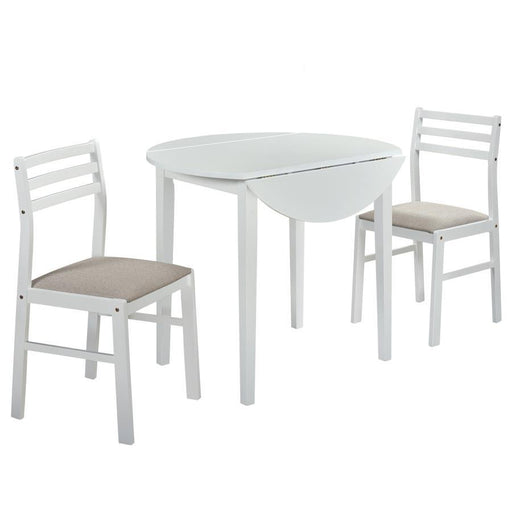 Bucknell - 3 Piece Round Drop Leaf Dining Table Set - White - Simple Home Plus