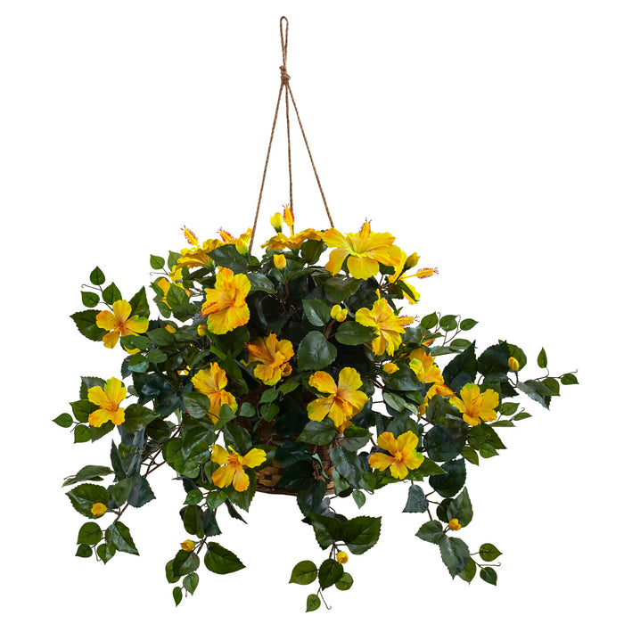 22" Hibiscus Hanging Basket Yellow