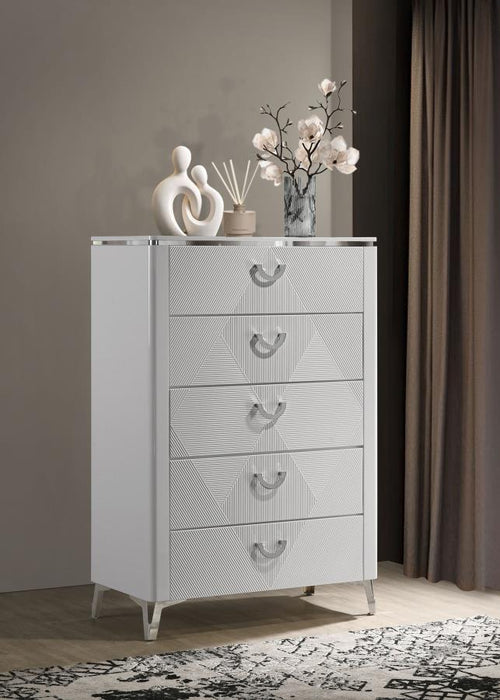 Cassia - 5-Drawer Bedroom Chest Of Drawers - White High Gloss - Simple Home Plus