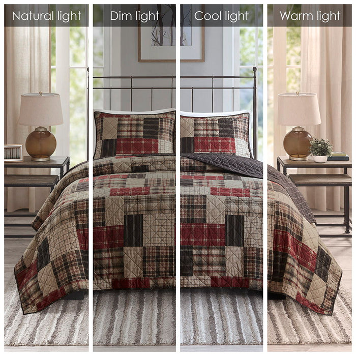 Timber - 3 Piece King/California King Reversible Printed Quilt Set - Red/Black - Simple Home Plus