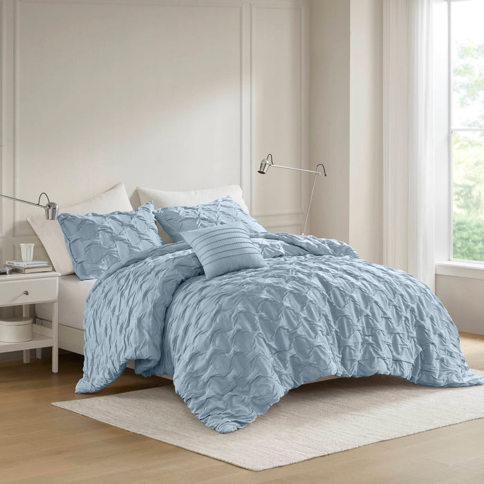 Bailey - Full/Queen Diamond Pucker Comforter Set - Blue - Simple Home Plus