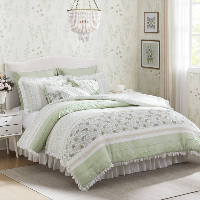 Dawn - 9 Piece California King Percale Comforter Set - Sage Green - Simple Home Plus