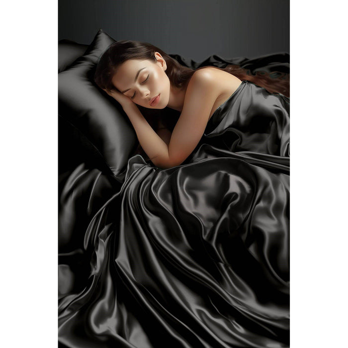 Satin - Wrinkle - Queen Free Luxurious (Set of 6) - Black - Simple Home Plus