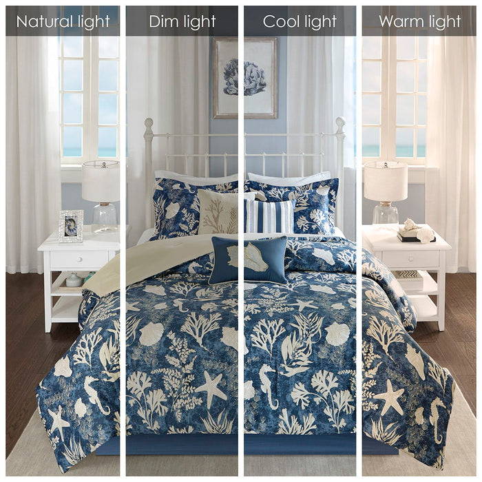Cape Cod - King 7 Piece Sateen Comforter Set - Blue - Simple Home Plus