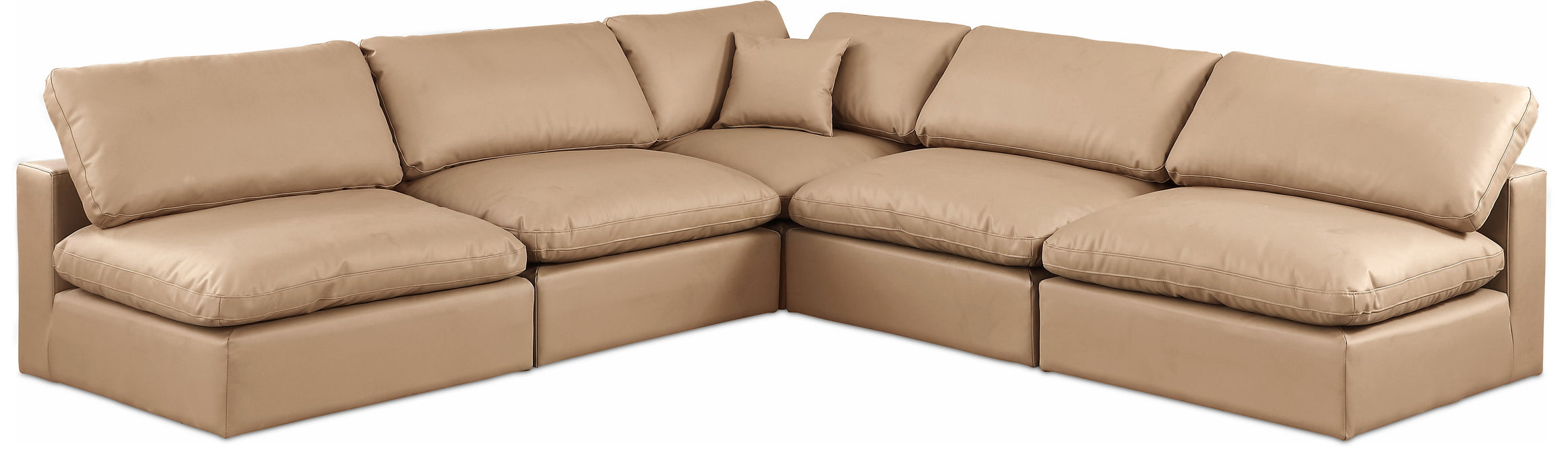 Comfy - 5 Piece Faux Leather Modular Corner Armless Sectional - Tan - Simple Home Plus