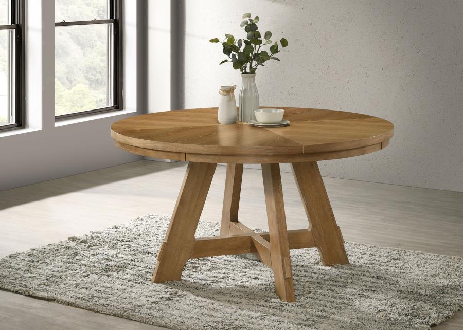Danvers - Round Wood Dining Table - Brown Oak - Simple Home Plus