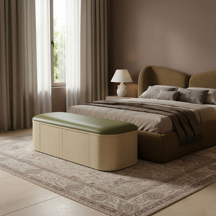 Velden - Upholstered Storage Bench With Stained Natural Base - Simple Home Plus