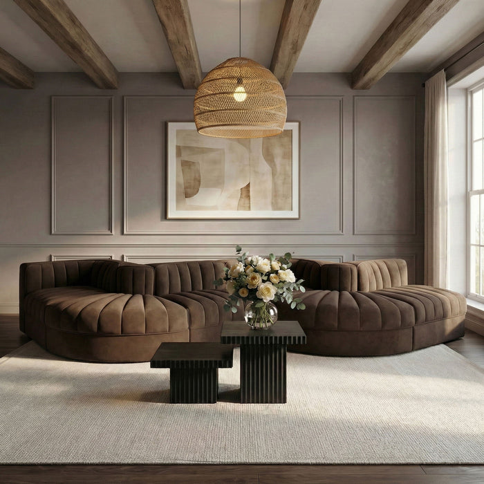 Rummi - Rounded Velvet Performance Fabric Upholstered 6 Piece Modular Sectional - Simple Home Plus