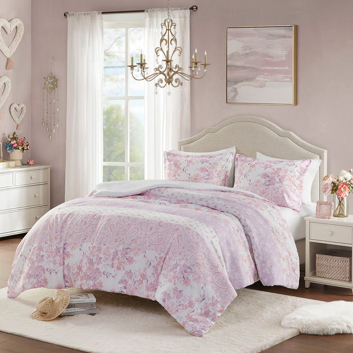 Oliena - Floral Paisley Twin Duvet Cover Set - Pink - Simple Home Plus