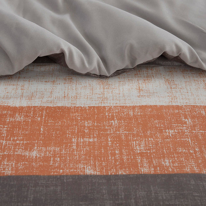 Jaxon - 7 Piece Queen Stripe Comforter Set With Bed Sheets - Coral / Gray - Simple Home Plus