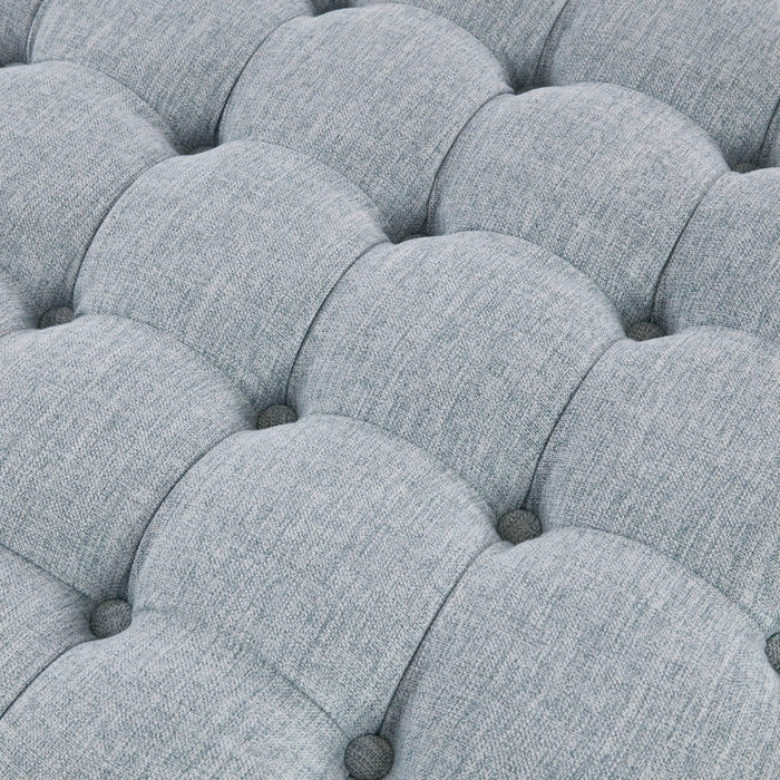 Terri - Skirted Tufted 32" Round Ottoman - Light Blue - Simple Home Plus