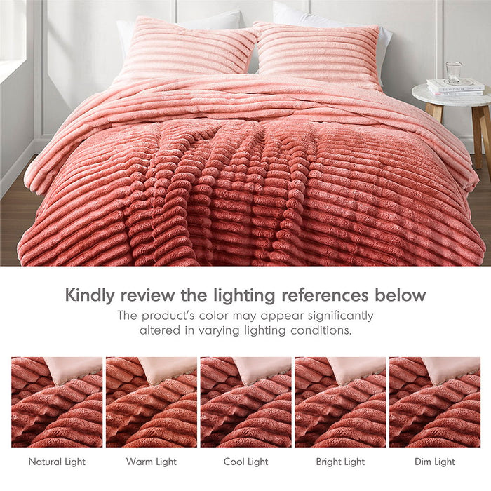 Avril - Full/Queen Fluffy Ribbed Plush Comforter Set - Blush Ombre - Simple Home Plus