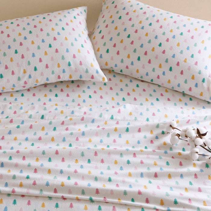 Cozy Soft - Twin Long 100% Flannel Pigment Printed Sheet Set - Tree Block - Simple Home Plus