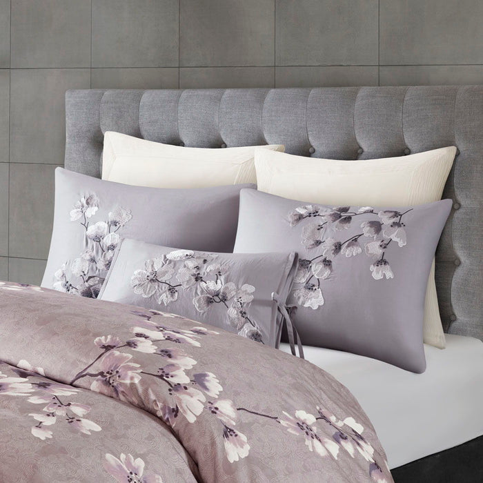 Sakura Blossom - Embroidered Oblong Decorative Pillow - Lilac - Simple Home Plus