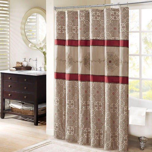 Donovan - Embroidered Shower Curtain - Red - Simple Home Plus