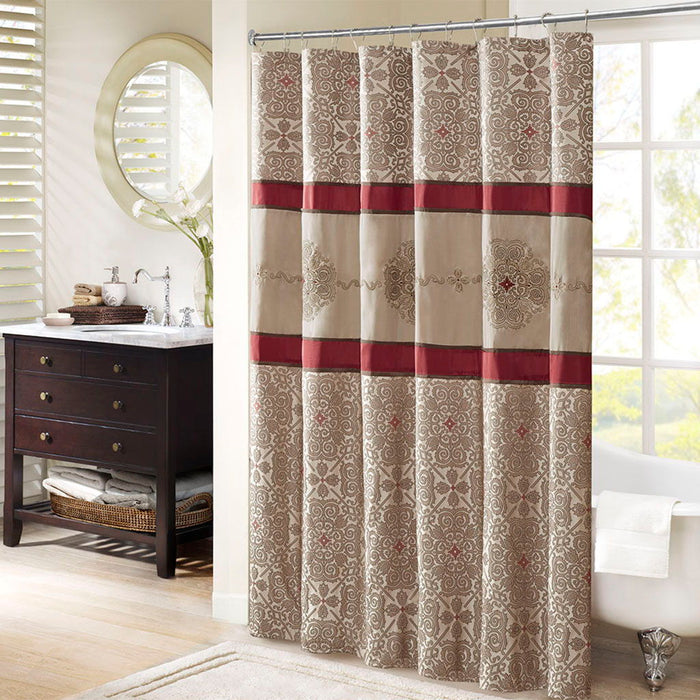 Donovan - Embroidered Shower Curtain - Red - Simple Home Plus
