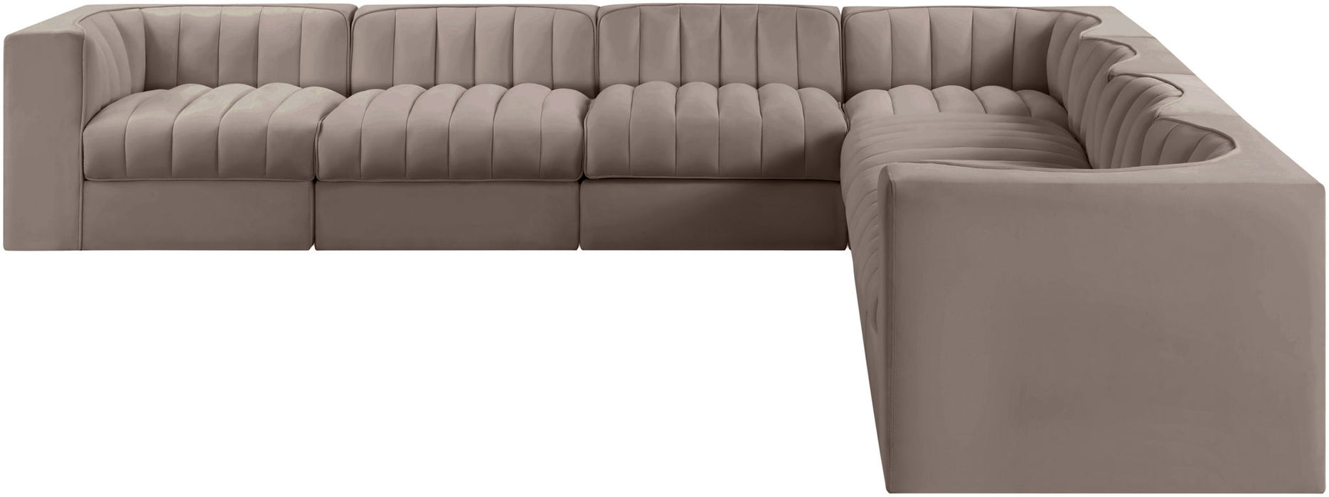 Rummi - Symmetrical Velvet Performance Fabric Upholstered 7 Piece Modular Sectional (With 3 Corner Chairs) - Simple Home Plus