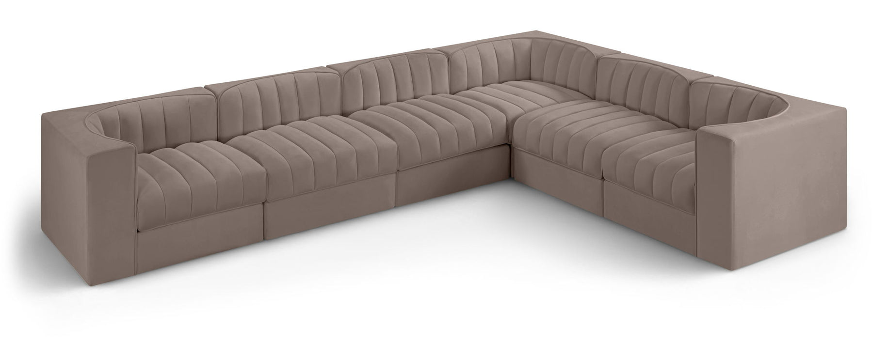 Rummi - Velvet Performance Fabric Upholstered 6 Piece Modular Sectional (With 3 Corner Chairs) - Simple Home Plus