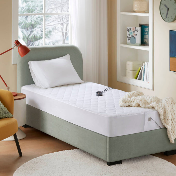 Cotton Blend - Twin Heated Mattress Pad - White - Simple Home Plus