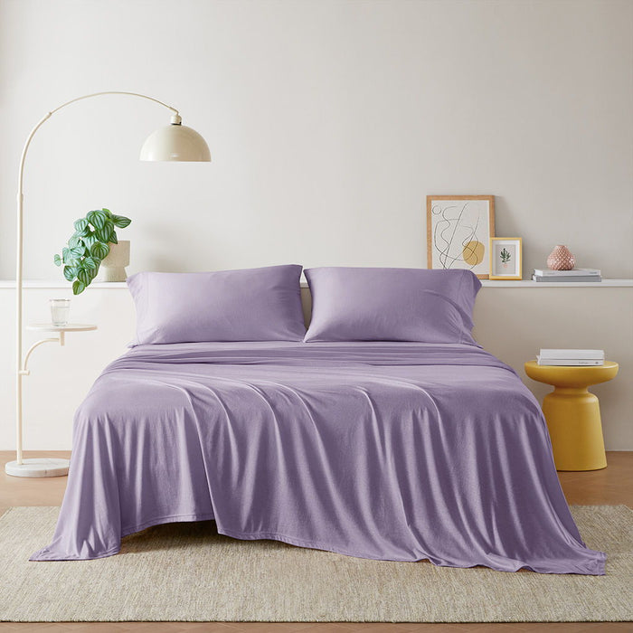 Cotton Blend Jersey Knit - Queen All Season Sheet Set - Purple