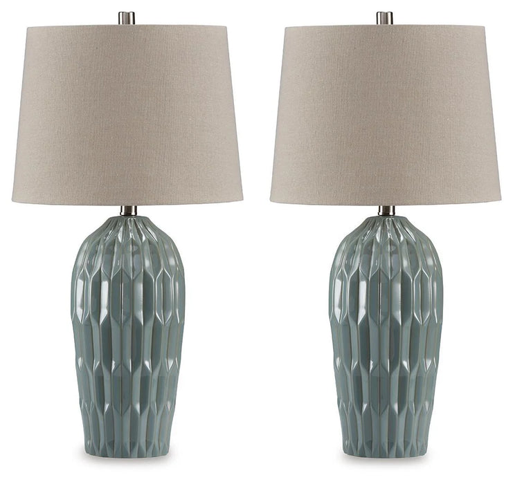 Hadbury - Ceramic Table Lamp (Set of 2) - Pale Blue / Teal