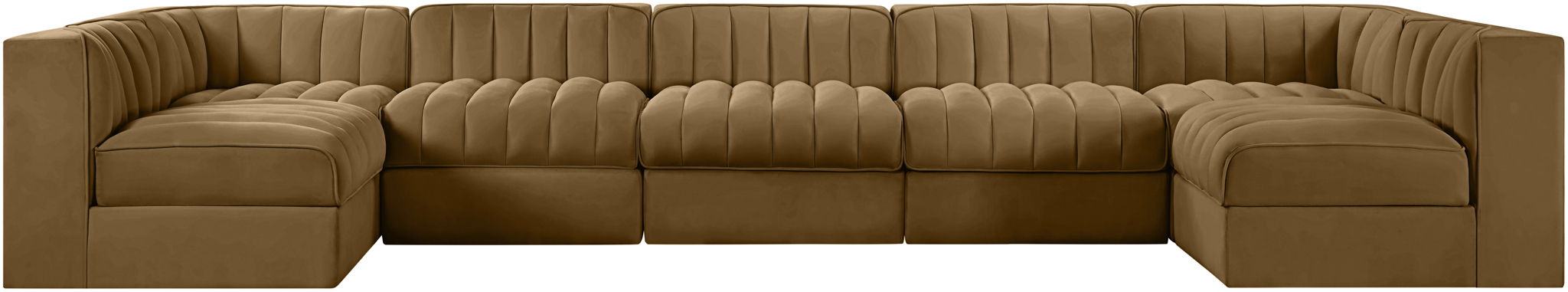 Rummi - Velvet Performance Fabric Upholstered 7 Piece Modular Sectional (With 2 Corner Chairs) - Simple Home Plus
