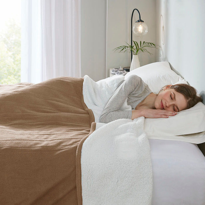Fleece to Sherpa - King Heated Blanket - Brown - Simple Home Plus
