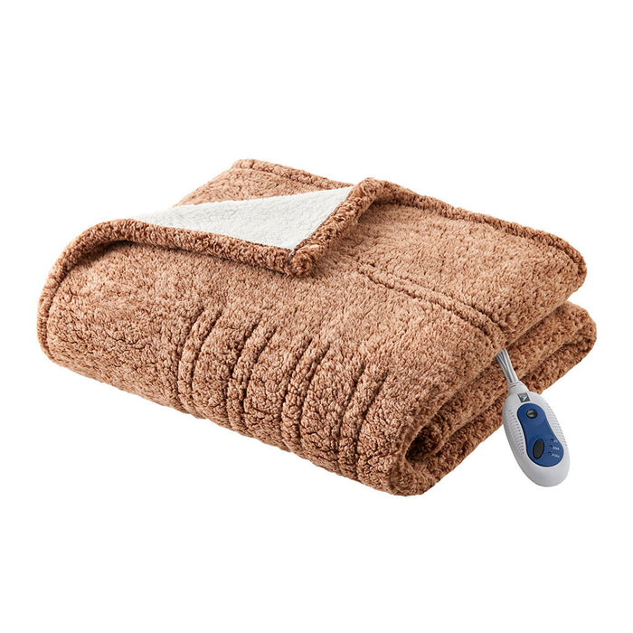 Marbled Sherpa - Heated Throw - Brown - Simple Home Plus