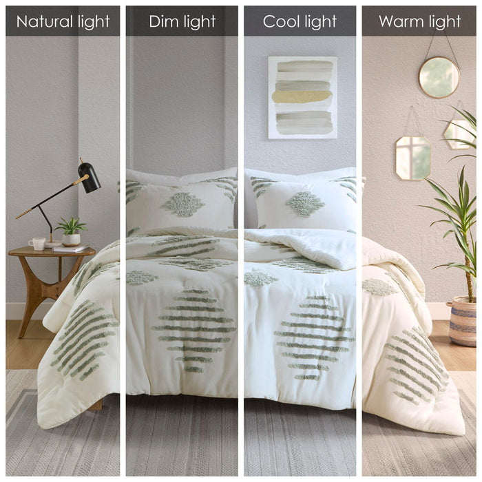 Tahli - 3 Piece Cotton Blend Chenille Comforter Set - Green - Simple Home Plus