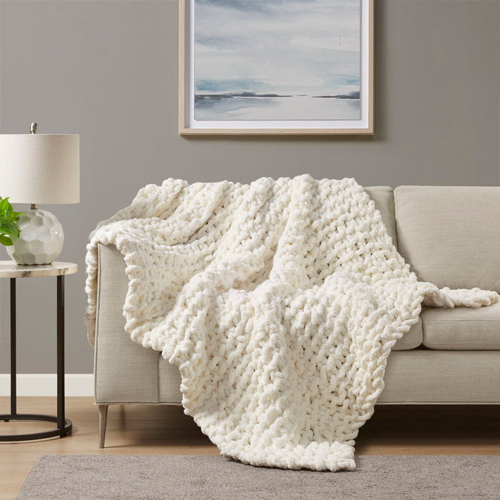 Chunky Knit Throw - Ivory - Simple Home Plus