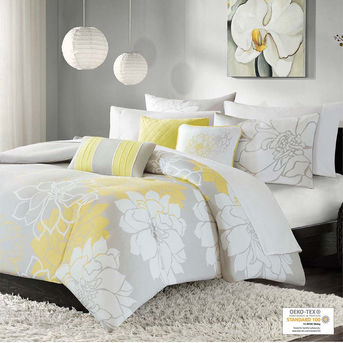 Lola - King 6 Piece Printed Duvet Cover Set - Yellow - Simple Home Plus