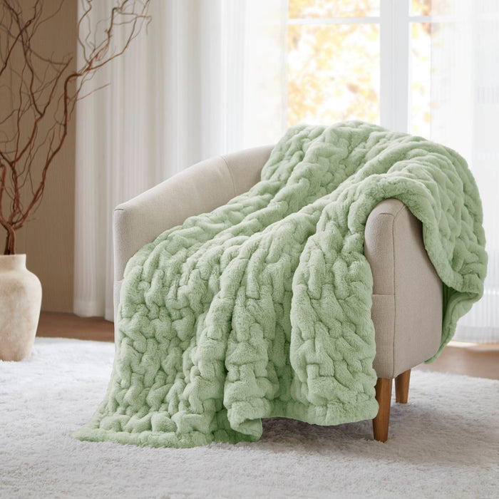 Ruched Fur - Throw - Sage Green - Simple Home Plus