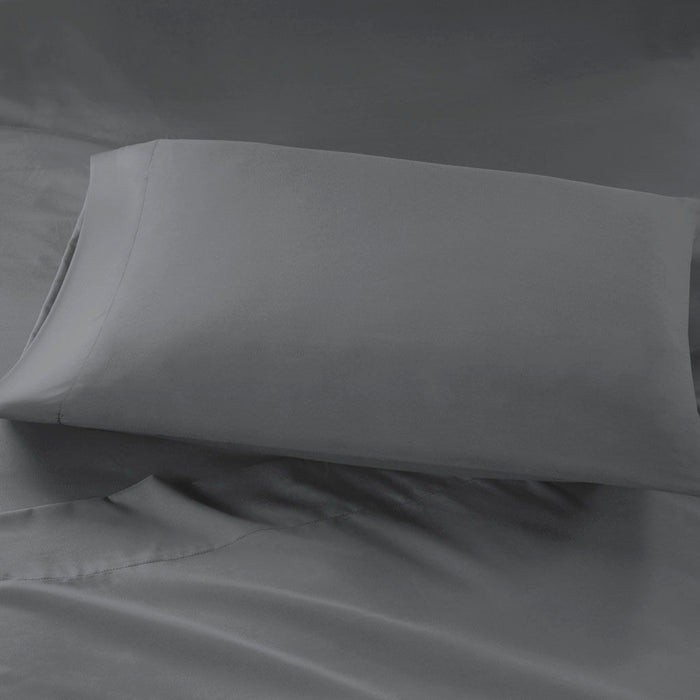 Microfiber - Twin Long Sheet Set With Side Storage Pockets - Charcoal - Simple Home Plus