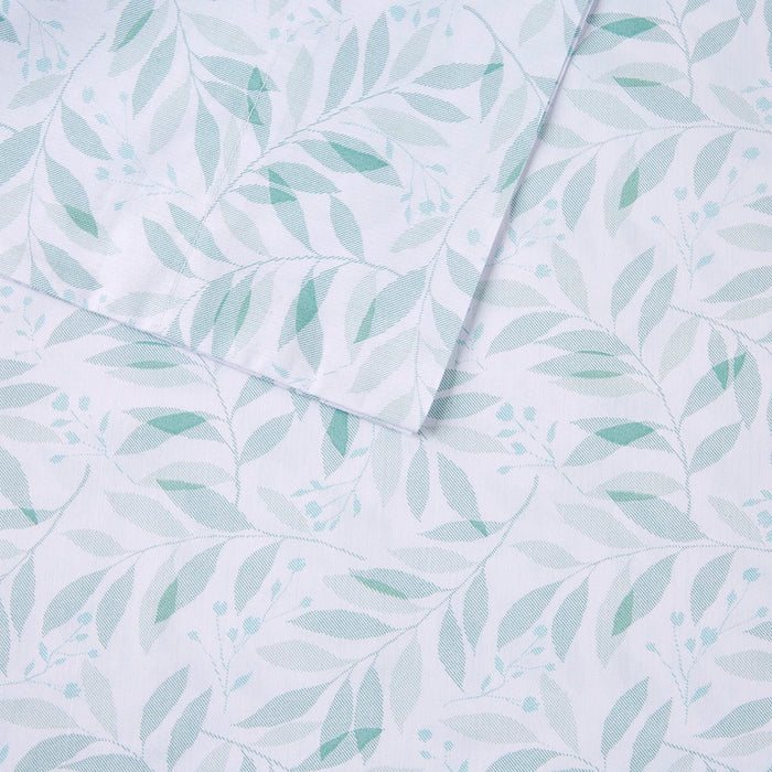 200 Thread Count Printed Cotton - Full Sheet Set - Green Leaves - Simple Home Plus