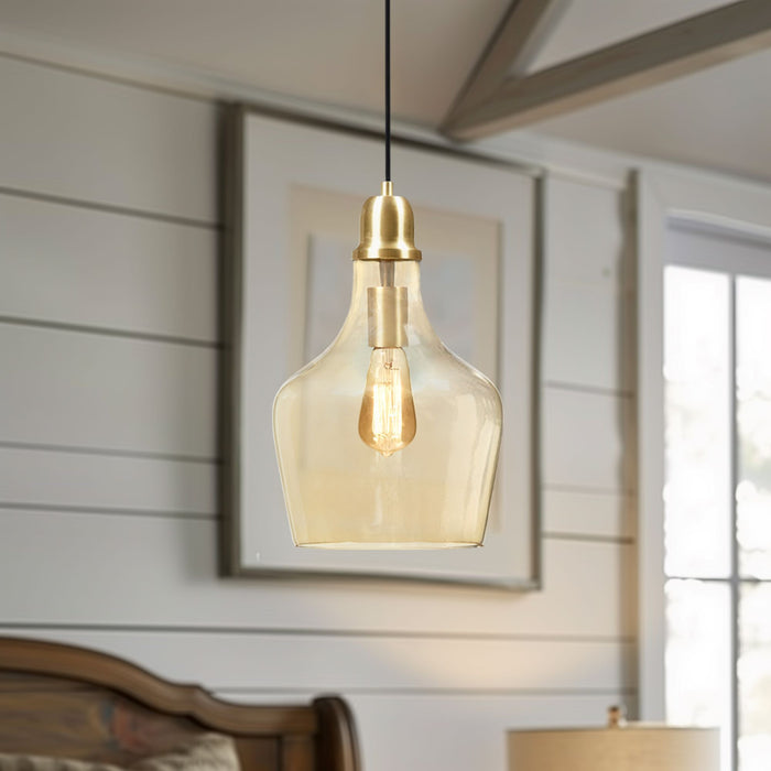 Auburn - Bell Shaped Glass Pendant - Gold / Amber - Simple Home Plus