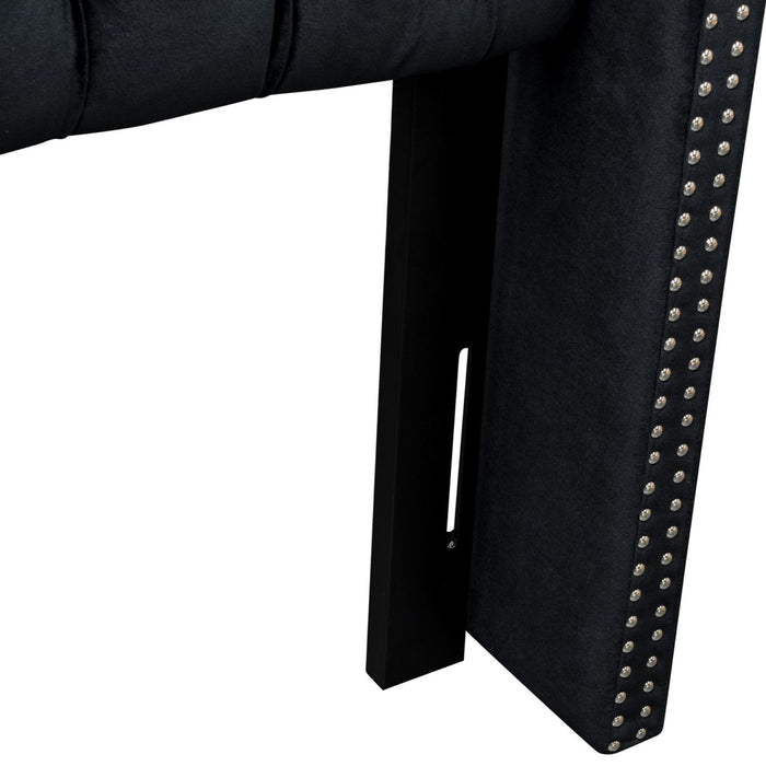 Amelia - Upholstered Velvet Wingback Headboard With Button Tufting & Nailhead Trim - Black - Simple Home Plus