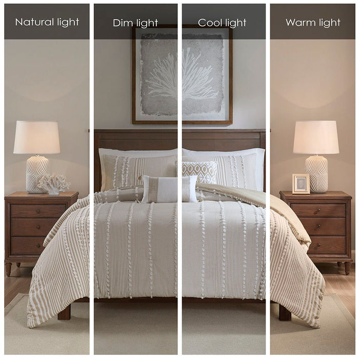 Anslee - 3 Piece Yarn Dyed Duvet Cover Set - Taupe - Simple Home Plus
