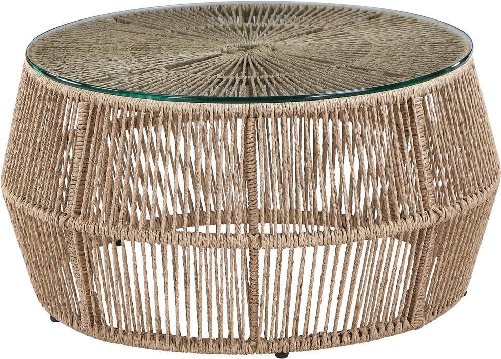Coastline - Tempered Glass Top And Wicker Outdoor Patio Coffee Table - Natural | Natural