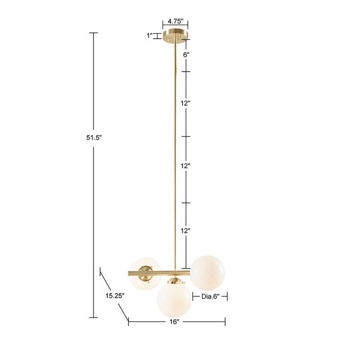 Aurelia - 3-Light Chandelier With Frosted Glass Globe Bulbs - Gold - Simple Home Plus