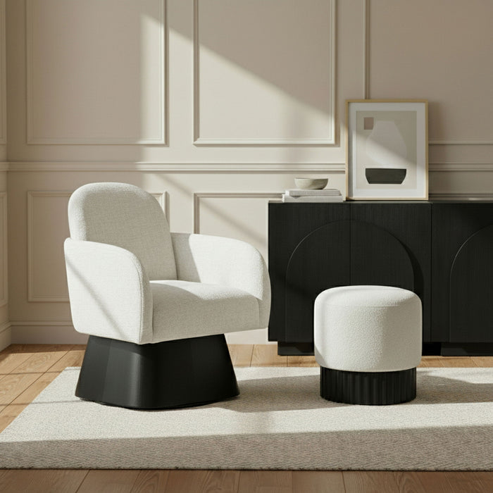 Marlowe - Linen Textured Fabric Upholstered Swivel Accent Chair - Stained Black - Simple Home Plus