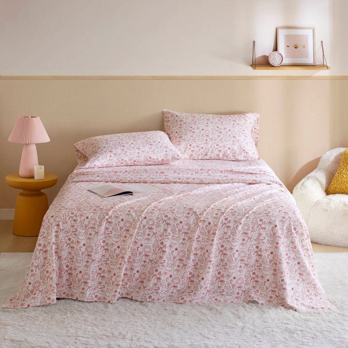 Cozy Soft - Twin 100% Flannel Pigment Printed Sheet Set - Holiday Doodles - Simple Home Plus