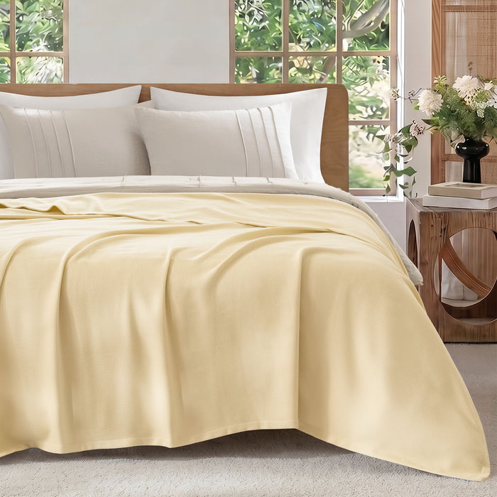 Egyptian Cotton - Twin 100% Certified Egyptian Cotton Blanket - Micro-Herringbone Yellow