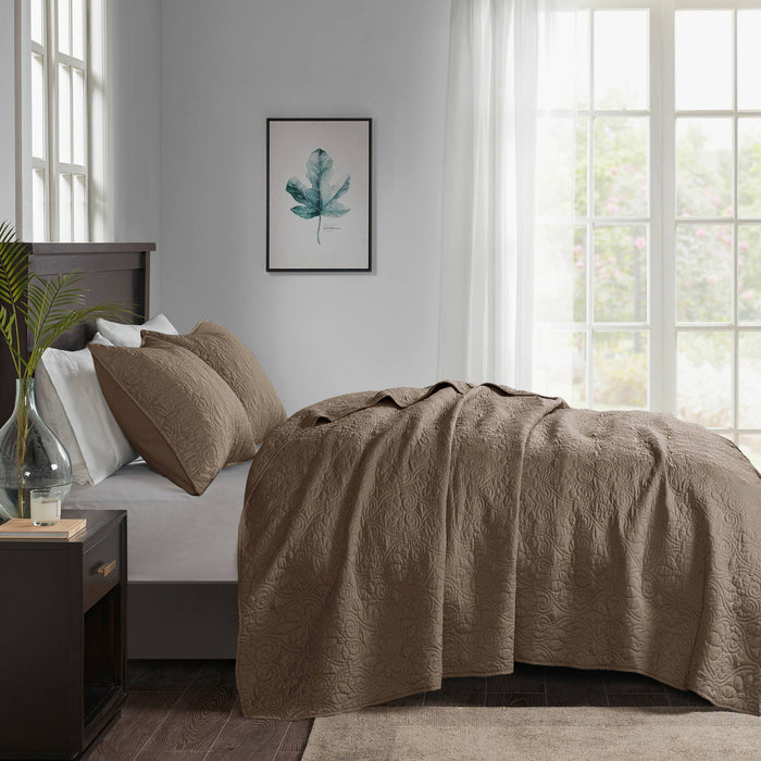 Quebec - Reversible Coverlet Set - Mocha - Simple Home Plus
