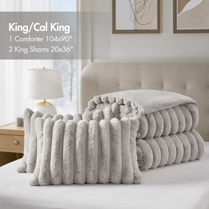 Jasmine - Full/Queen Ultrasoft Ribbed Comforter Set - Light Gray - Simple Home Plus