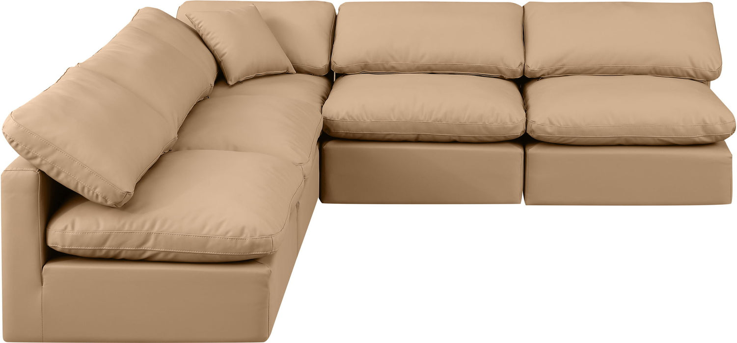 Indulge - Faux Leather 5 Piece Modular Corner Armless Sectional - Tan - Simple Home Plus