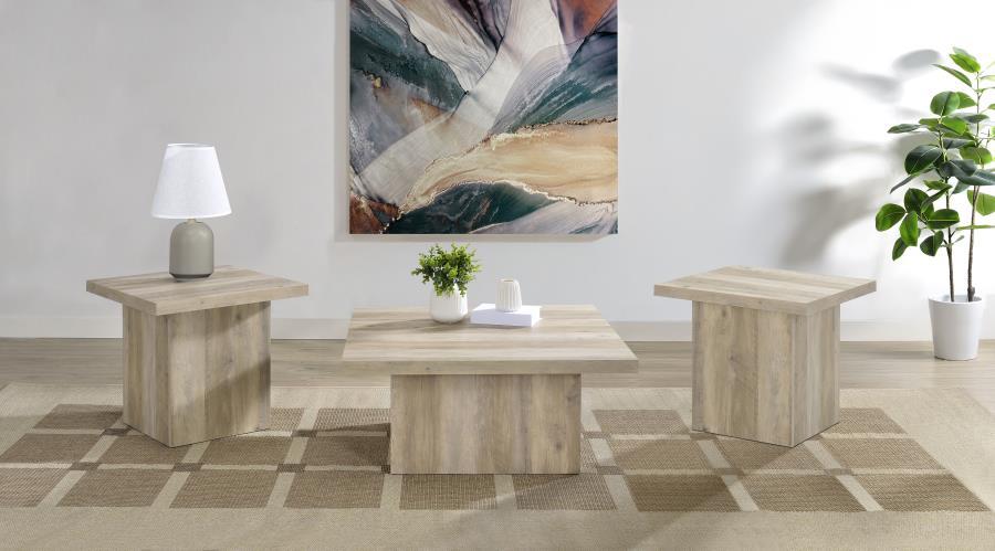 Devar - Square Coffee End Table Set - Distressed Pine - Simple Home Plus