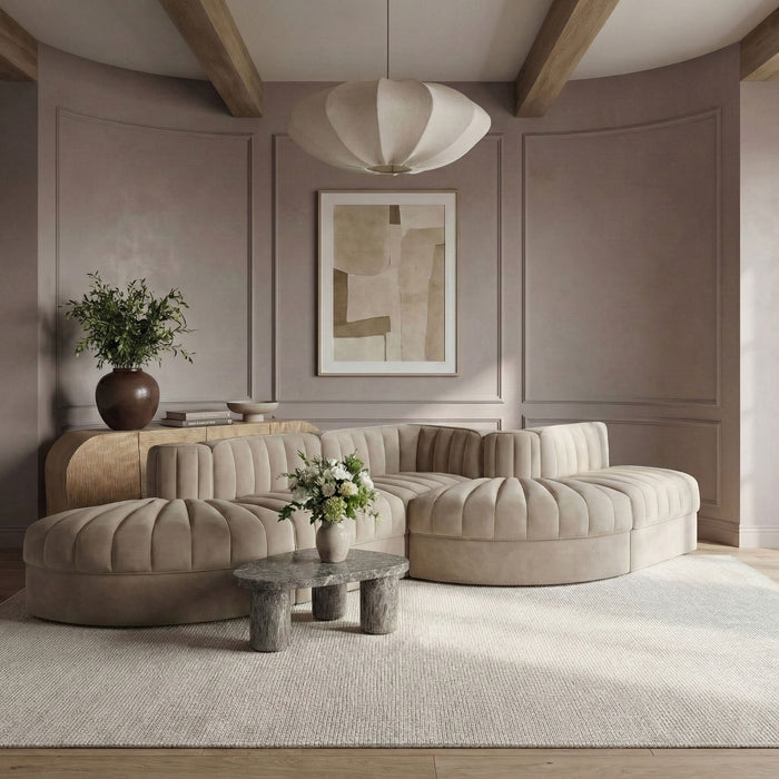 Rummi - Rounded Velvet Performance Fabric Upholstered 5 Piece Modular Sectional - Simple Home Plus