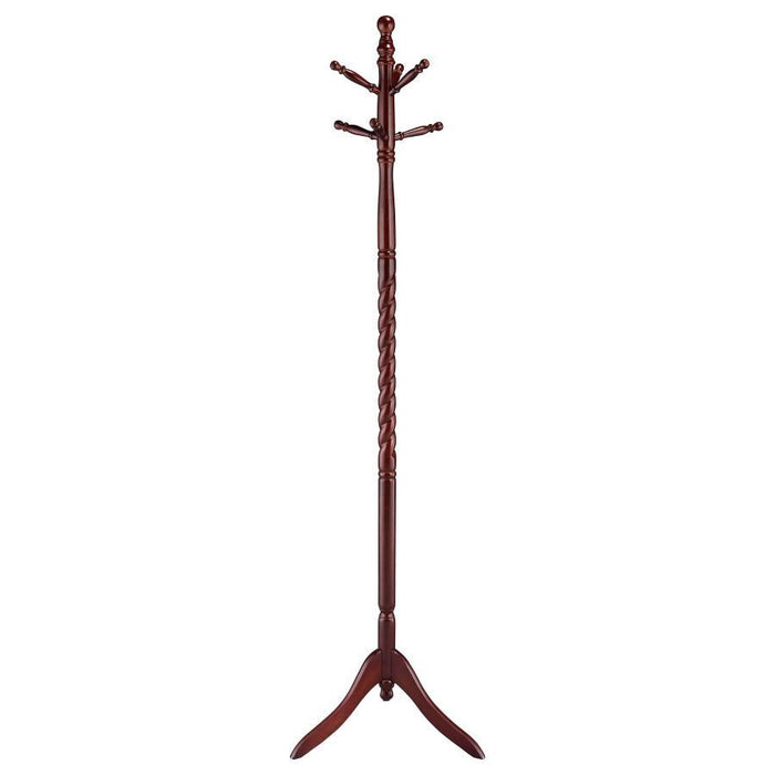Riona - 6 Hook Freestanding Wood Coat Rack Hat Hanger - Merlot - Simple Home Plus